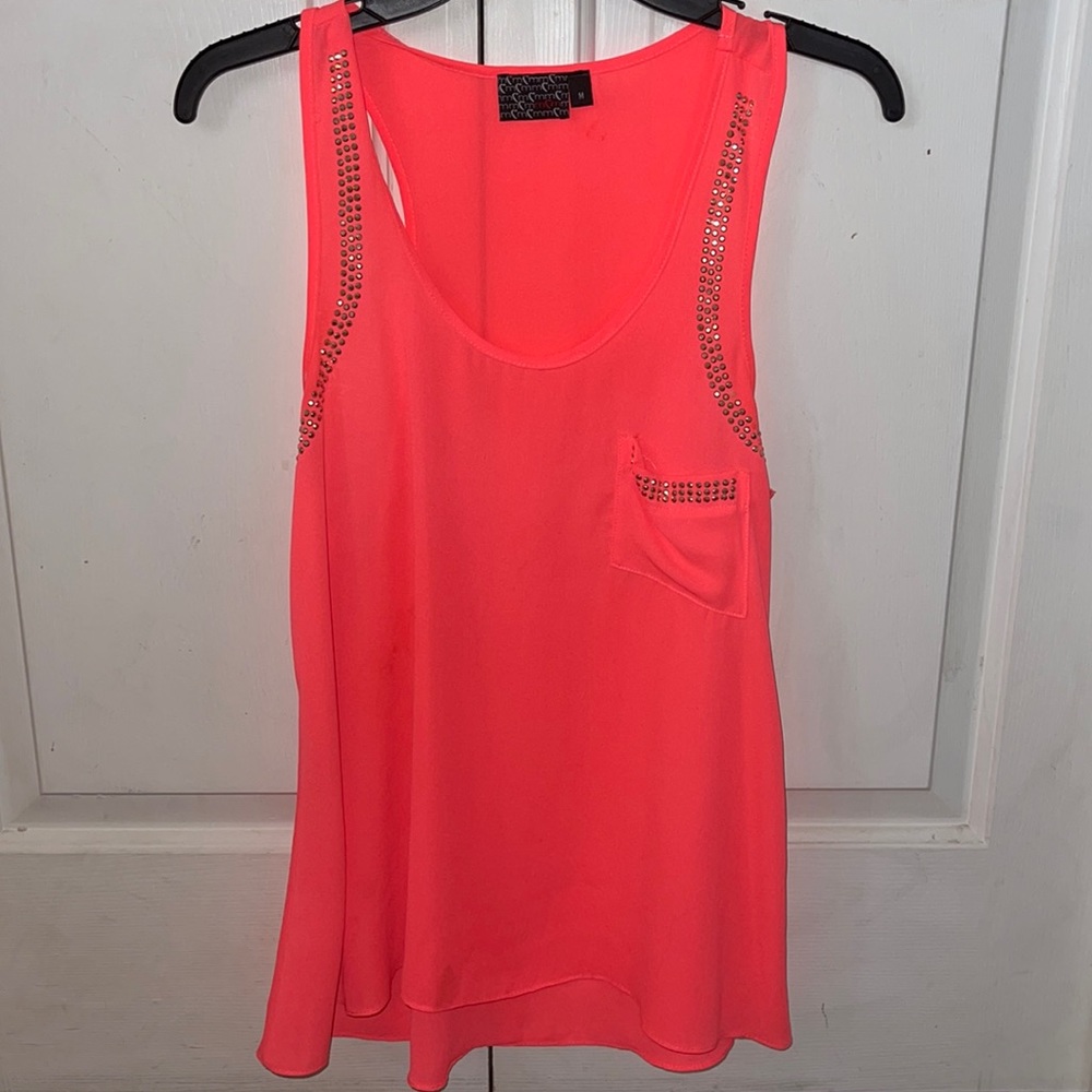 Neon pink tank top with stud detailing